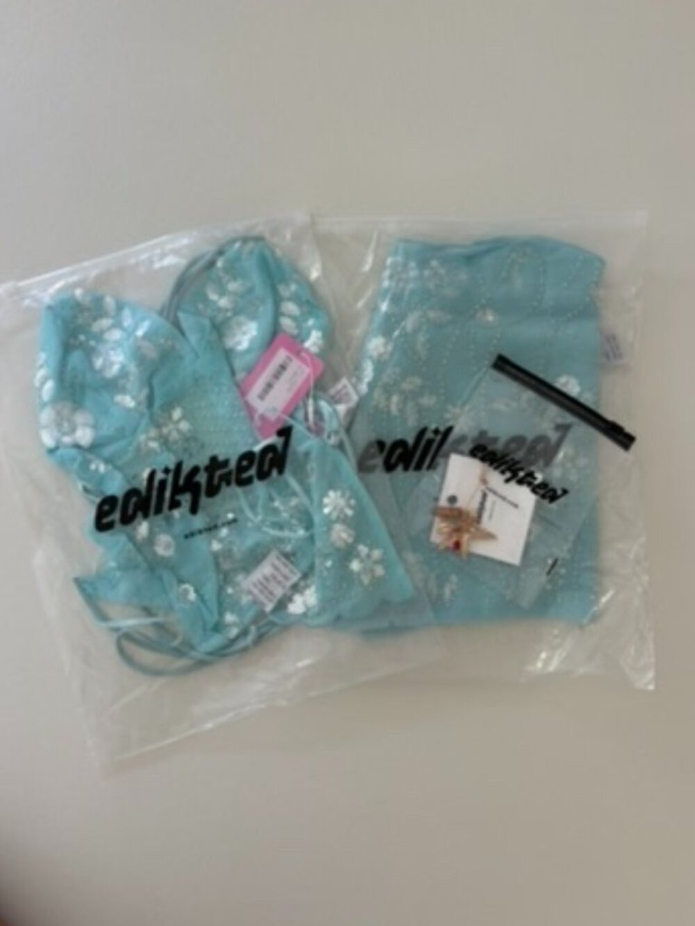 NWT Edikted Aqua Sequin 2 Piece Set Gold Starfish Accessory Size S